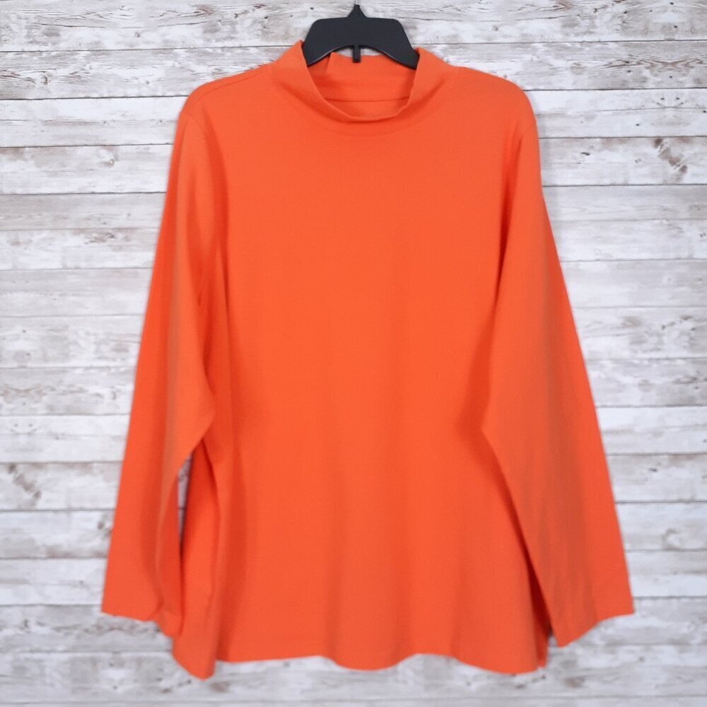 NWOT Denim&Co Womens Mock Neck Tee 2X Long Sleeve Orange 875